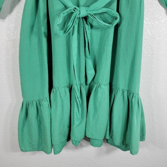 Knox Rose Women Medium Pullover Dress Tie Waist Ruffle Bottom Green Spring - Picture 3 of 10